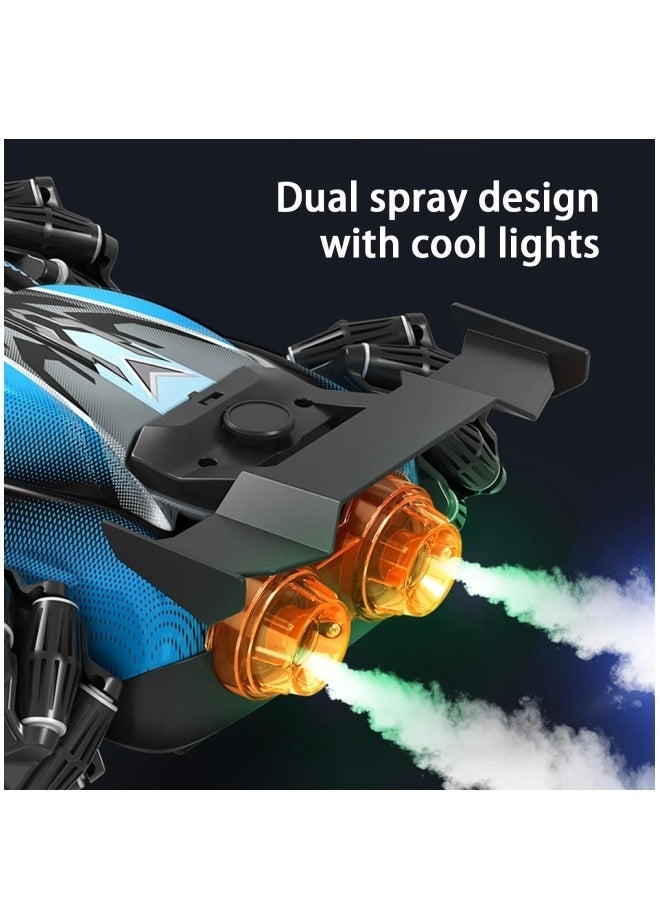 Blue Remote Control Racing Car With Spray Mist Feature, 360 Spin Stunt Action, High Performance Toy Vehicle For Kids - Image 2