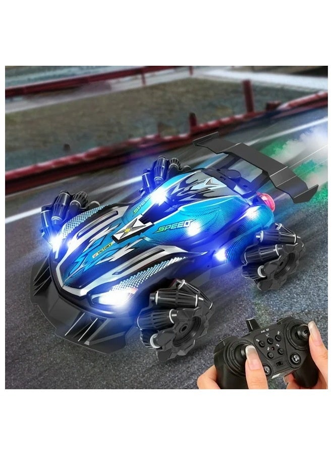 Blue Remote Control Racing Car With Spray Mist Feature, 360 Spin Stunt Action, High Performance Toy Vehicle For Kids - Image 4