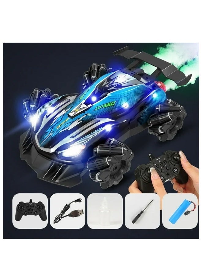 Blue Remote Control Racing Car With Spray Mist Feature, 360 Spin Stunt Action, High Performance Toy Vehicle For Kids - Image 3