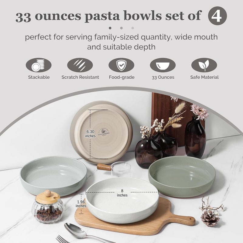 HaWare Pasta Bowls Set of 4 33oz Large Salad Bowls for Home Kitchen Ceramic Serving Plates for Soup Cereal Scratchresistant Wide and Shallow Dinner Bowl Microwave  Dishwasher Safe Multicolor - Image 2