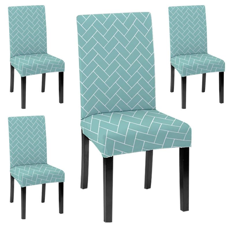 HOTKEI Chair Covers Set of 4 Pastel Green 200 GSM Dining Table Chair Seat Cover Covers 4 Seater for Dining Table Chair Stretchable Removable Washable Polyester Spandex - Image 1