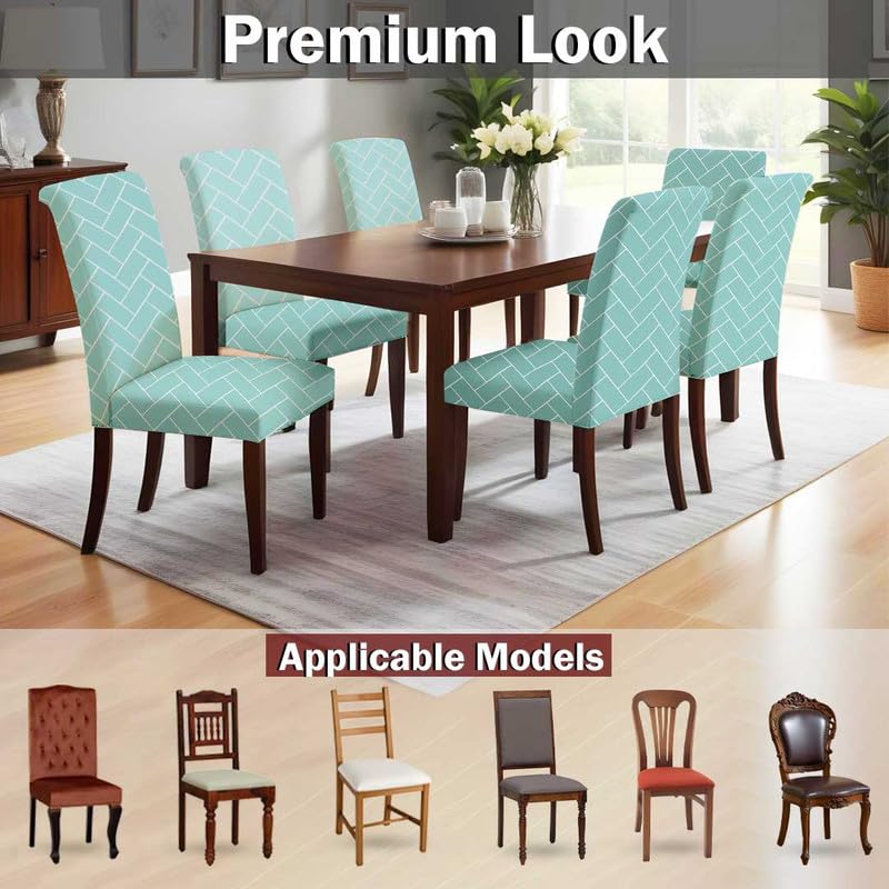 HOTKEI Chair Covers Set of 4 Pastel Green 200 GSM Dining Table Chair Seat Cover Covers 4 Seater for Dining Table Chair Stretchable Removable Washable Polyester Spandex - Image 5