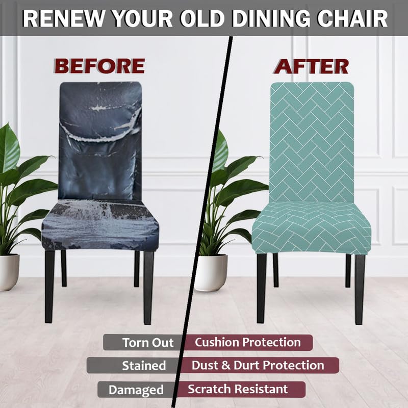 HOTKEI Chair Covers Set of 4 Pastel Green 200 GSM Dining Table Chair Seat Cover Covers 4 Seater for Dining Table Chair Stretchable Removable Washable Polyester Spandex - Image 2