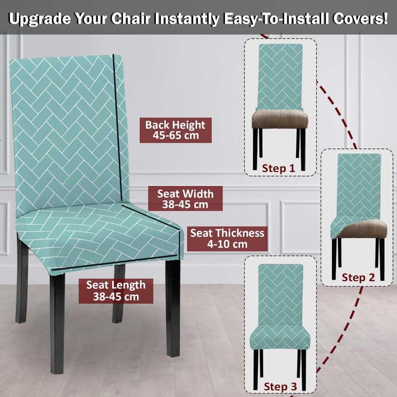 HOTKEI Chair Covers Set of 4 Pastel Green 200 GSM Dining Table Chair Seat Cover Covers 4 Seater for Dining Table Chair Stretchable Removable Washable Polyester Spandex - Image 3