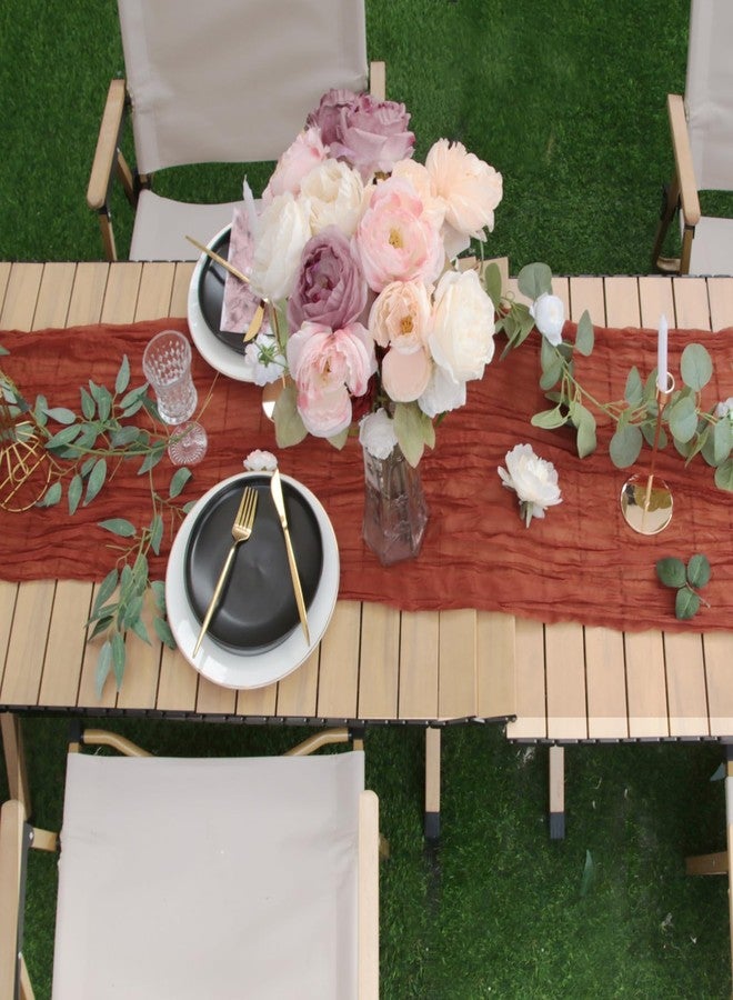 Herda 13.3 Ft Long Cheesecloth Table Runner Terracotta,160In Rustic Boho Gauze Table Runner Terra Cotta for Weddings Bridal Baby Shower Birthday Holiday Parties Rustic Sheer Table Decorations - Image 5