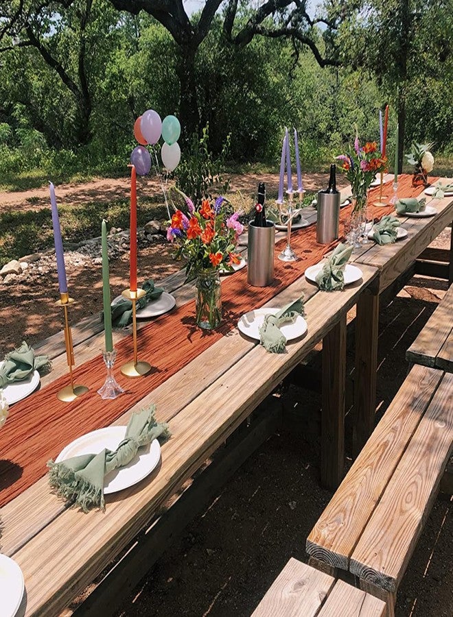 Herda 13.3 Ft Long Cheesecloth Table Runner Terracotta,160In Rustic Boho Gauze Table Runner Terra Cotta for Weddings Bridal Baby Shower Birthday Holiday Parties Rustic Sheer Table Decorations - Image 3