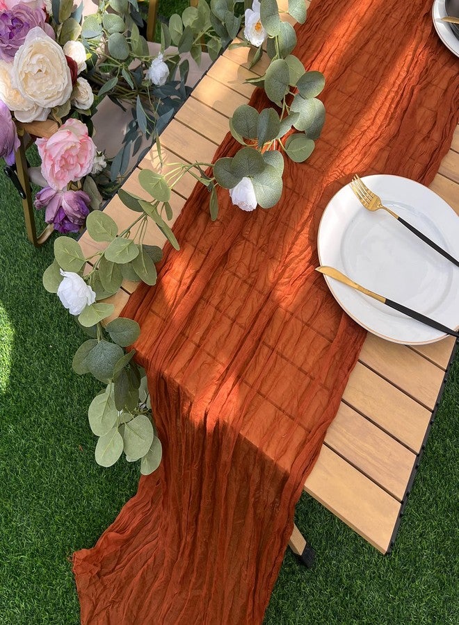 Herda 13.3 Ft Long Cheesecloth Table Runner Terracotta,160In Rustic Boho Gauze Table Runner Terra Cotta for Weddings Bridal Baby Shower Birthday Holiday Parties Rustic Sheer Table Decorations - Image 2