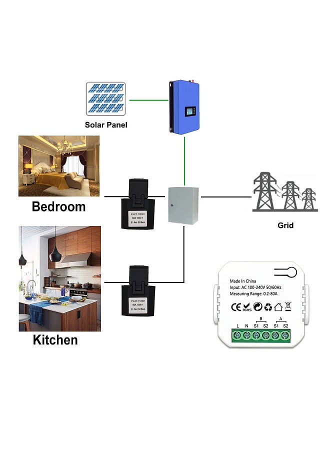 Tuya Wifi Intelligent Energy Meter Solar PV System Power Production Consumption Bidirectional Monitoring Meter Mobilephone APP Control Power Monitor with CT
