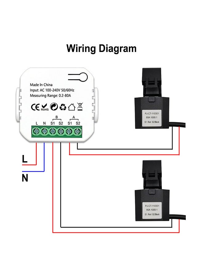 Tuya Wifi Intelligent Energy Meter Solar PV System Power Production Consumption Bidirectional Monitoring Meter Mobilephone APP Control Power Monitor with CT