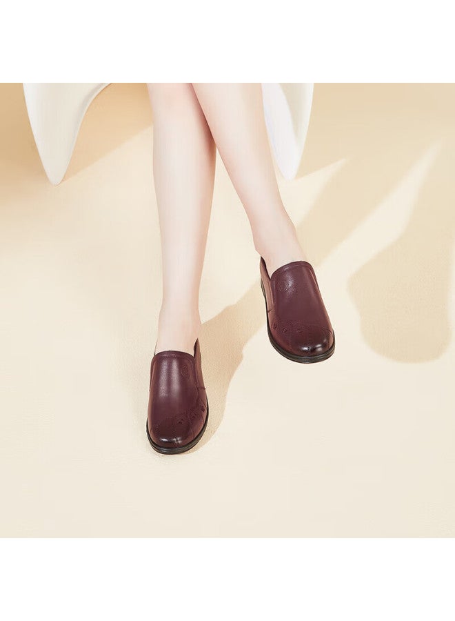 Connell Kangnai Women's Shoes, Middle-aged And Elderly Mom Shoes, Casual Slip-on Flat Shoes, Lightweight Soft Comfortable Genuine Leather Elderly Shoes, Wine Red, Size 35 - Image 3