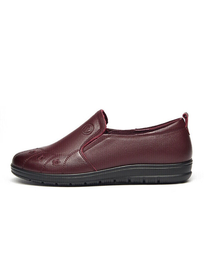 Connell Kangnai Women's Shoes, Middle-aged And Elderly Mom Shoes, Casual Slip-on Flat Shoes, Lightweight Soft Comfortable Genuine Leather Elderly Shoes, Wine Red, Size 35 - Image 4
