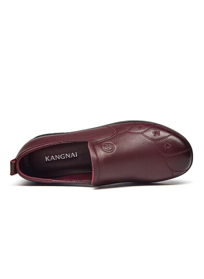 Connell Kangnai Women's Shoes, Middle-aged And Elderly Mom Shoes, Casual Slip-on Flat Shoes, Lightweight Soft Comfortable Genuine Leather Elderly Shoes, Wine Red, Size 35 - Image 5