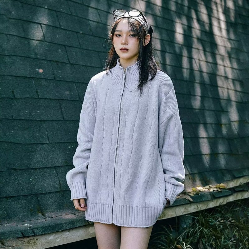 Niche New Stand-Up Collar Knitted Sweater, Lazy, Versatile And Fashionable Zipper Cardigan For Men And Women - Image 3