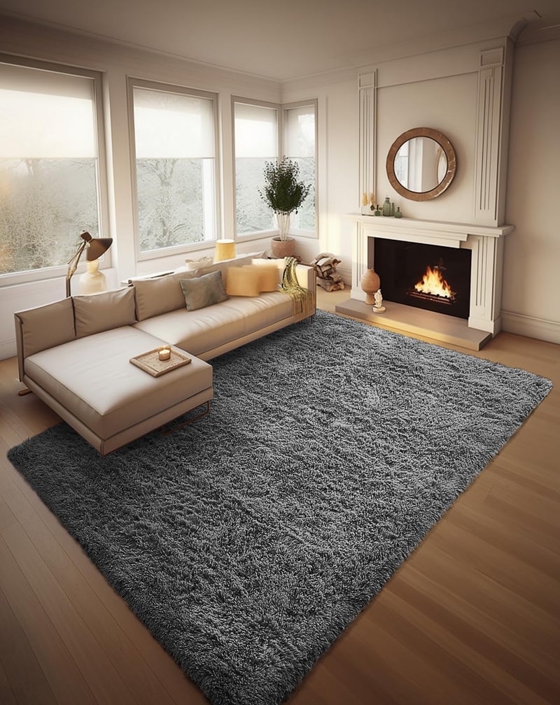 Ophanie 8x10 Area Rugs for Living Room, Upgrade Non-Slip Fluffy Soft Large Shag Bedroom Carpet, Grey Big Indoor Thick Nursery Rug, Gray Carpets for Boy and Girls Room Dorm Home Decor Aesthetic - Image 1