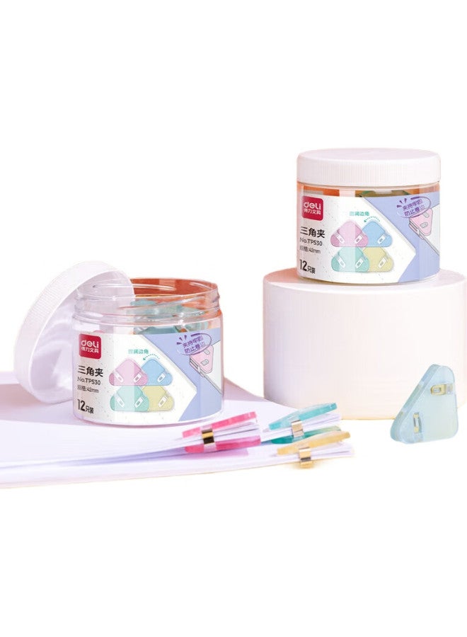 Deli [Super Popular] Deli 12-Pack Semi-Transparent Triangle File Clips, Document Organizer, Anti-Curling Edge, 30-Sheet Corner Clips, Mixed Colors Tp530 - Image 3