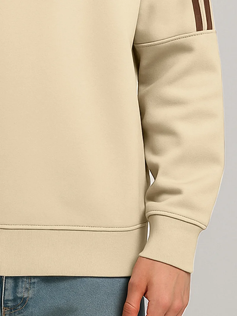 Maniac  Maniac Mens Tri-Color Tape High Neck Full Sleeve Biscuit & Brown Fleece Sweatshirt for Men | Best Price UAE