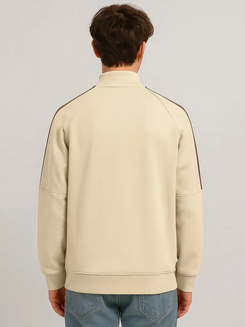 Maniac  Maniac Mens Tri-Color Tape High Neck Full Sleeve Biscuit & Brown Fleece Sweatshirt for Men | Best Price UAE