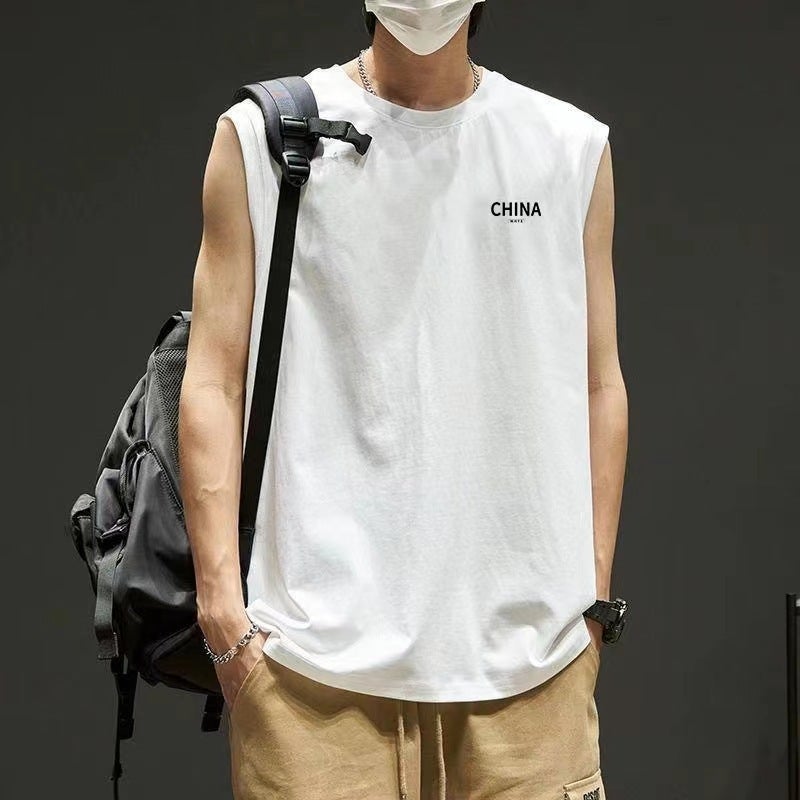 Summer Mens Ice Silk Thin Short-sleeved T-shirt Round Neck Short-sleeved Top Loose Plus Size Breathable Sweatshirt Quick-drying White Small Letter China Vest