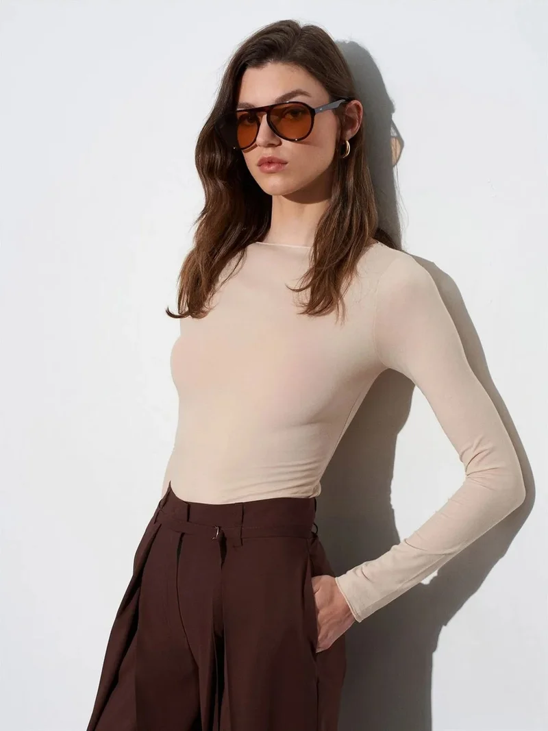 ديلفين Dilvin Slim Fit Boat Neck Long Sleeve Top