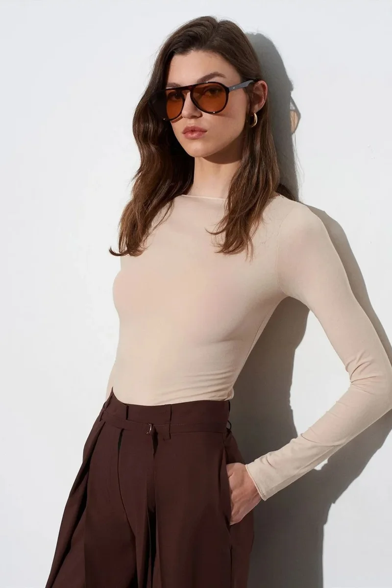 DILVIN Slim Fit Boat Neck Long Sleeve Top