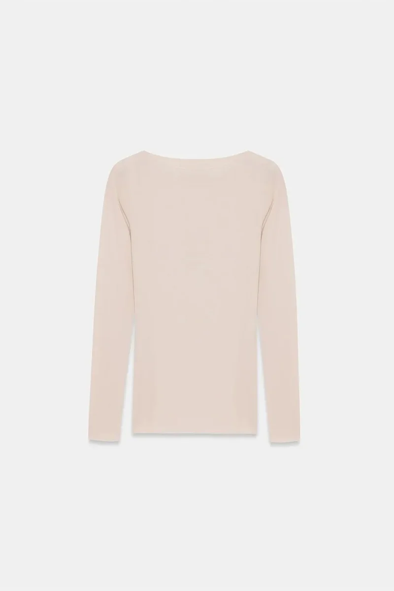 Dilvin Beige Natural DILVIN Slim Fit Boat Neck Long Sleeve Top for Women | Best Price UAE