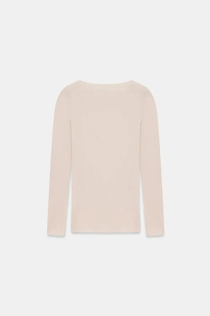 Dilvin Beige Natural DILVIN Slim Fit Boat Neck Long Sleeve Top for Women | Best Price UAE
