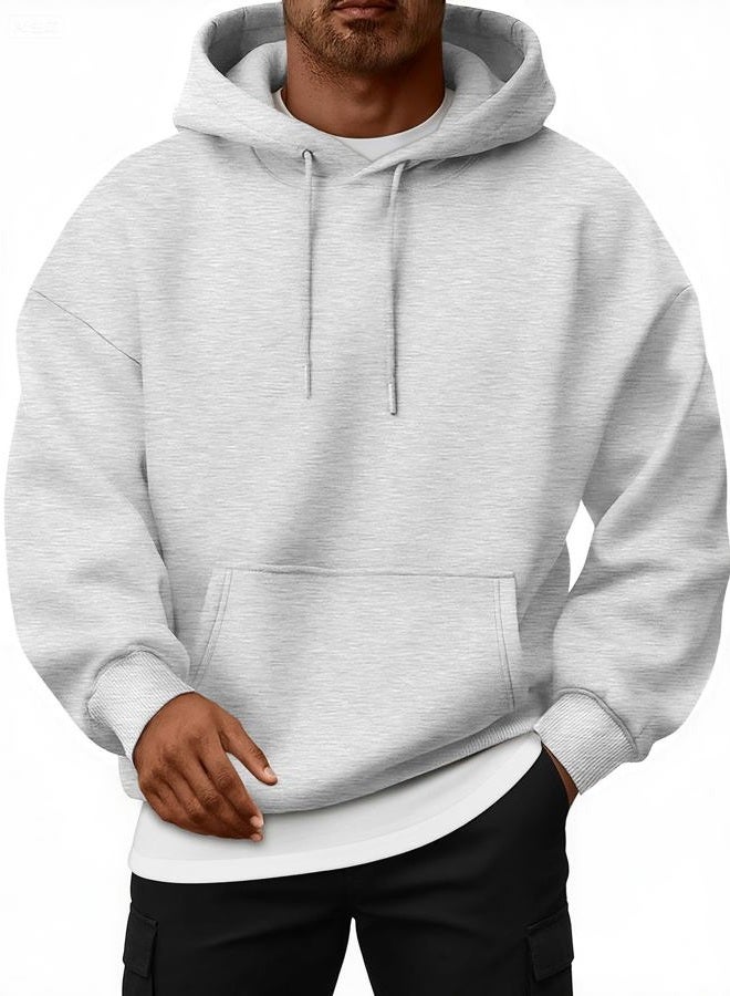 EFAN Mens Oversized Hoodies Cotton Collar Drawstring Hooded Sweatshirts Casual Fleece Pullover Collar Long Sleeve Shirts, Grey, XL - Image 1