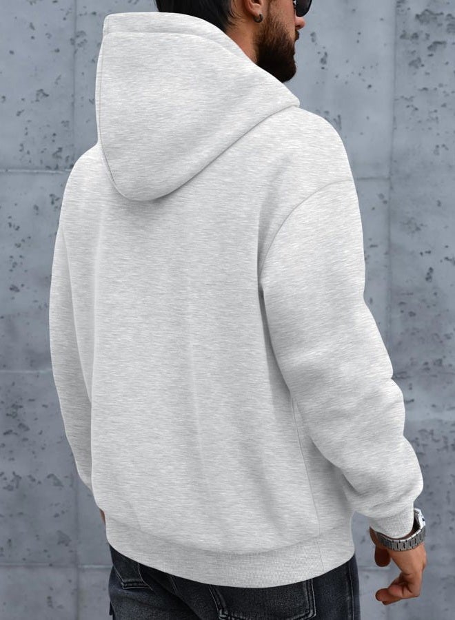 EFAN Mens Oversized Hoodies Cotton Collar Drawstring Hooded Sweatshirts Casual Fleece Pullover Collar Long Sleeve Shirts, Grey, XL - Image 4