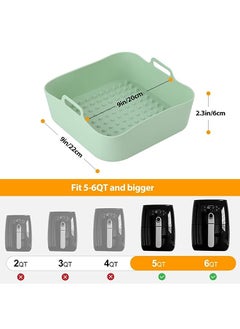 LKTOCAFT Light Green Air Fryer Silicone Pot with Gloves, Reusable Easy Cleaning Air Fryer Liner, Square Silicone for Air Fryer Basket(9in, 22cm)  - Image 3