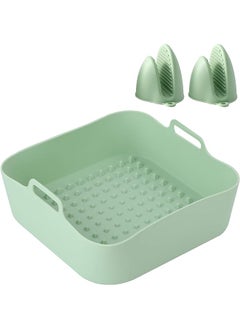 LKTOCAFT Light Green Air Fryer Silicone Pot with Gloves, Reusable Easy Cleaning Air Fryer Liner, Square Silicone for Air Fryer Basket(9in, 22cm)  - Image 1