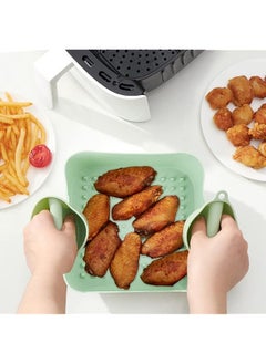 LKTOCAFT Light Green Air Fryer Silicone Pot with Gloves, Reusable Easy Cleaning Air Fryer Liner, Square Silicone for Air Fryer Basket(9in, 22cm)  - Image 4