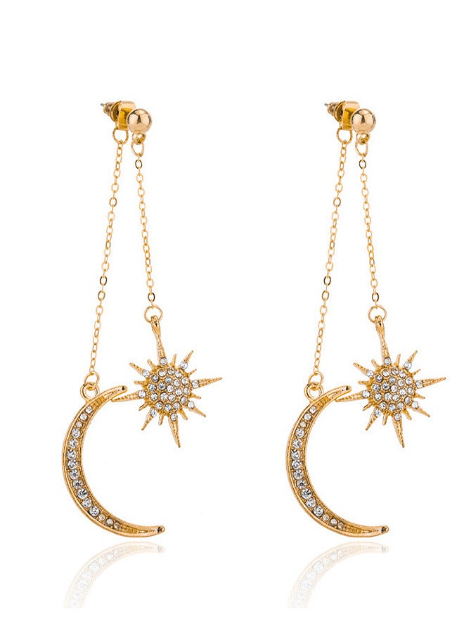 Depend Dainty Long Dangle Earrings For Women Girls, Fashion Jewelry, Lovely Gold Silver Dangly, Upgrade Moon Stars Sun Earring, Fashion Long Drop Dangle, Earring Set - Image 1