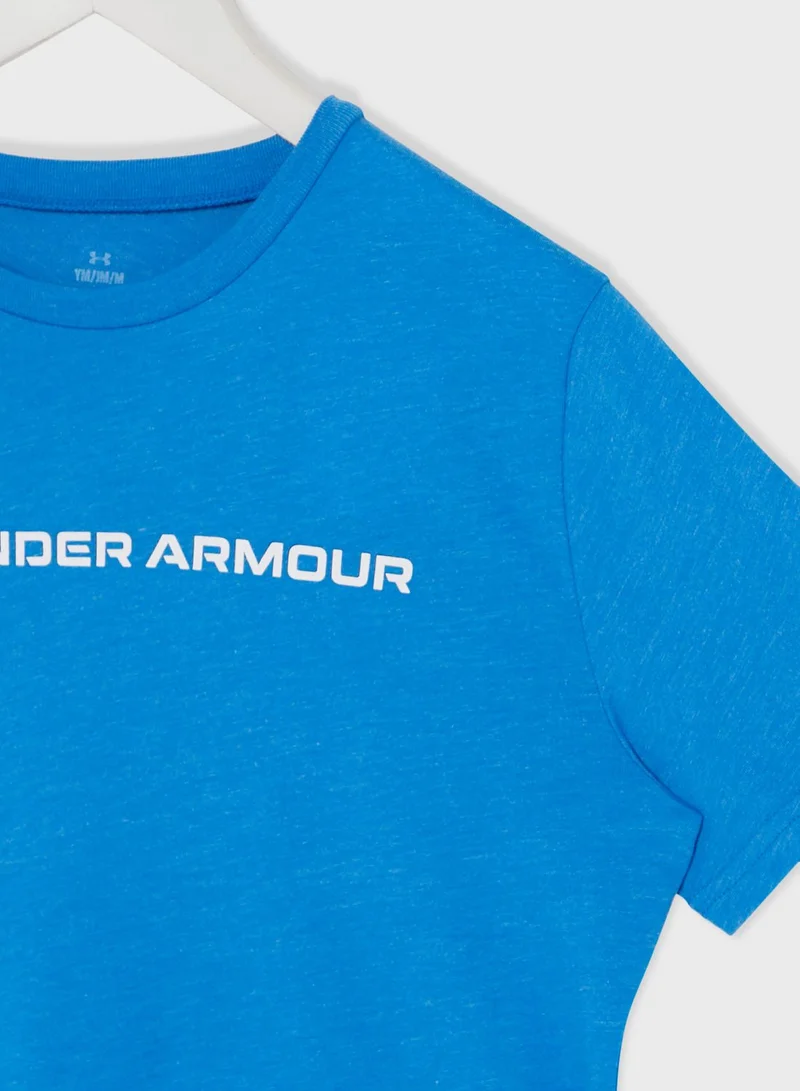 UNDER ARMOUR Boys' Wordmark Logo Short Sleeve T-Shirt