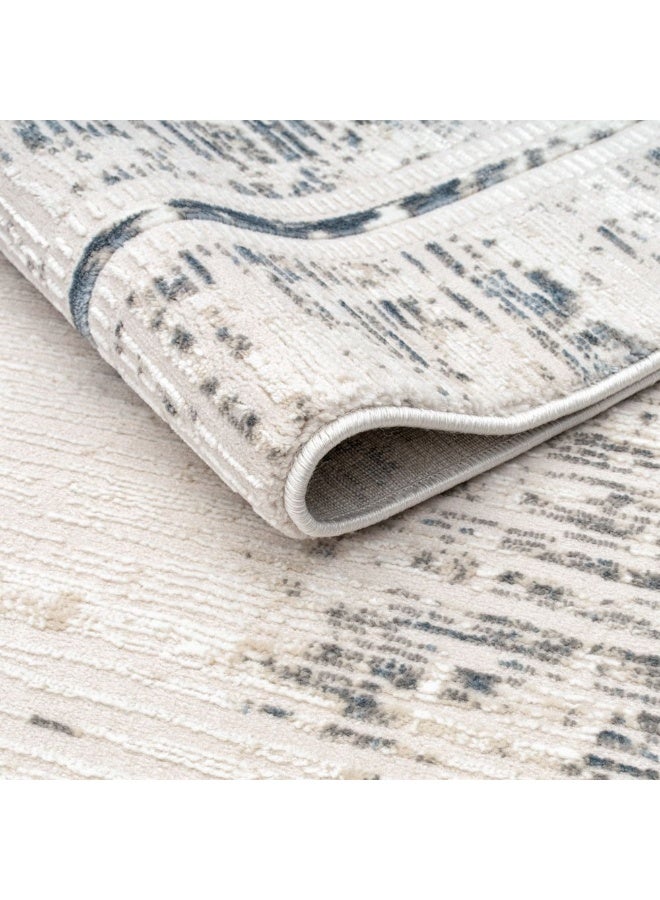 DANUBE HOME Urbana Contemporary Rug  | Washable Contemporary Rugs Style | Polypropylene + Polyester Area Rug Floor Covering | Indoor Carpet For Living Room Dining Bedroom 160X230cm-White Blue - Image 5