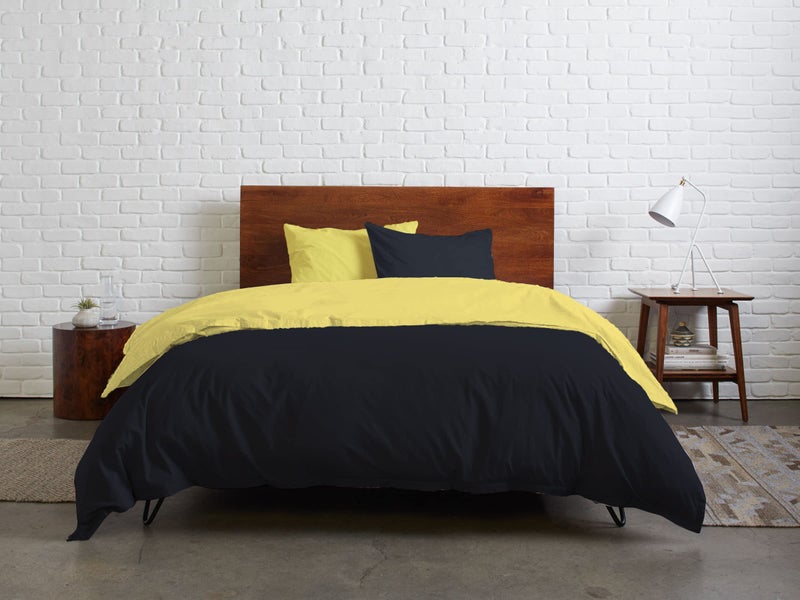 Tigers Trade Lines Quilt cover set from Mix Catalogue - Cotton - 3 pieces - for main rooms and youth rooms (canary - black, for large bed size 160 cm (Main Rooms))