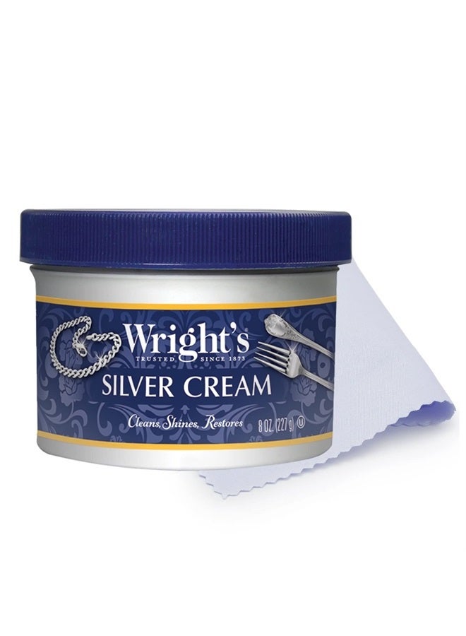 Wright's كريم تنظيف وتلميع الفضة - 8 أونصات مع قطعة قماش للتلميع - خالي من الأمونيا - ينظف بلطف ويزيل البقع دون خدش - Image 1