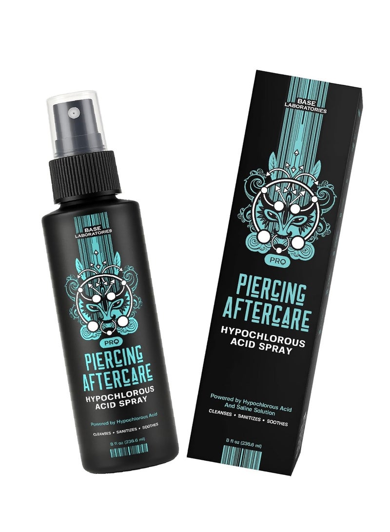 BASE LABORATORIES Piercing Aftercare Hypochlorous Acid Spray PRO - 8 OZ | Ear Piercing Cleaner | Saline Solution Piercing Aftercare - Saline Spray for Piercings, Bumps & Keloids | Ear, Nose, Belly - Image 1