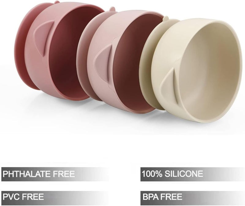 PandaEar 3 Pack Baby Bowls with Suction LeakProof Stay Put Silicone Food Bowl with Lids for Babies Kids Toddlers Infants Food Grade Soft Safe BPAFree Silicone Pink Rose Linen - Image 4