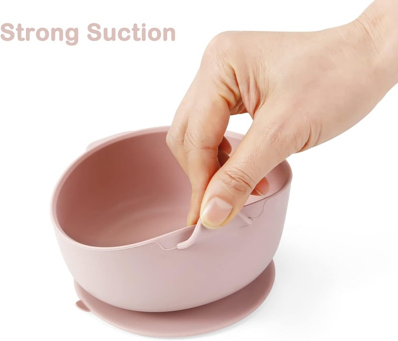PandaEar 3 Pack Baby Bowls with Suction LeakProof Stay Put Silicone Food Bowl with Lids for Babies Kids Toddlers Infants Food Grade Soft Safe BPAFree Silicone Pink Rose Linen - Image 5