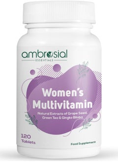 ambrosial Ambrosial Women's Multivitamin with Natural Extracts of Grape Seed, Green Tea Extract & Gingko Biloba That Supports Stronger Bones, Muscles, Overall Wellness, and Vitality (Pack of 1-120 Tablets)  - Image 1