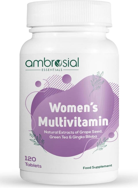 Ambrosial Women's Multivitamin with Natural Extracts of Grape Seed, Green Tea Extract & Gingko Biloba That Supports Stronger Bones, Muscles, Overall Wellness, and Vitality (Pack of 1-120 Tablets)
