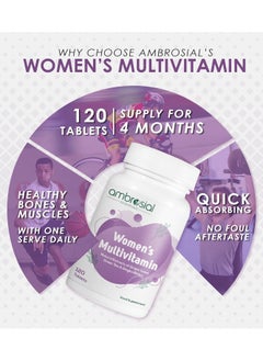 ambrosial Ambrosial Women's Multivitamin with Natural Extracts of Grape Seed, Green Tea Extract & Gingko Biloba That Supports Stronger Bones, Muscles, Overall Wellness, and Vitality (Pack of 1-120 Tablets)  - Image 3