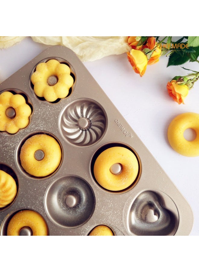 شيف ميد قالب دونات 12 كوب غير لاصق خبز دونات متساوية الحجم بسهولة – توزيع حرارة متساوٍ، متين وسهل التنظيف للاستخدام المنزلي والمخابز - Image 3