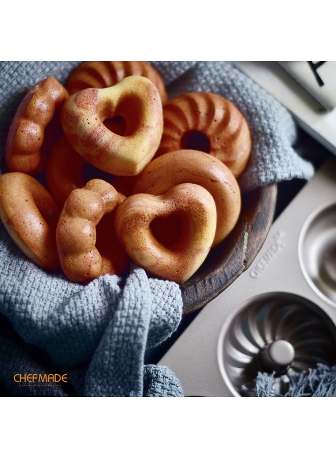 شيف ميد قالب دونات 12 كوب غير لاصق خبز دونات متساوية الحجم بسهولة – توزيع حرارة متساوٍ، متين وسهل التنظيف للاستخدام المنزلي والمخابز - Image 2