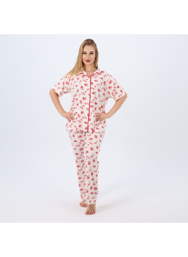 zecotex  Plus Size Women's Cotton Pajama Set | 2-Piece Floral Sleepwear with Button-Up Top & Full-Length Pants | Classic Summer Loungewear (3XL–5XL)  - Image 2