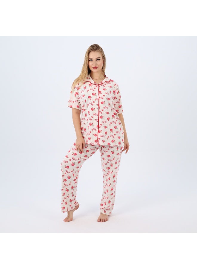 zecotex  Plus Size Women's Cotton Pajama Set | 2-Piece Floral Sleepwear with Button-Up Top & Full-Length Pants | Classic Summer Loungewear (3XL–5XL)  - Image 1