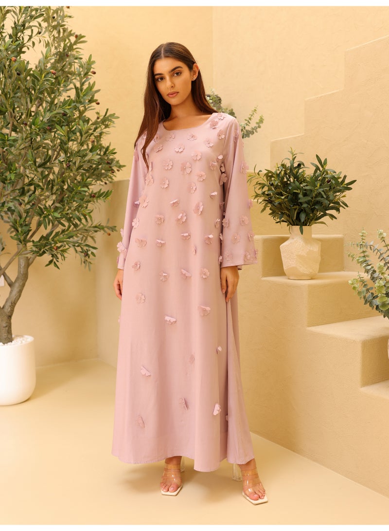 اكسا جلابية أنيقة مزينة بزهور ثلاثية الأبعاد - Image 1