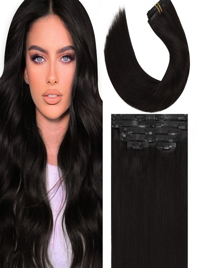 Lacer Hair Glam Seamless Clip in Hair Extensions Natural Black Human Hair Extensions 110g 7pcs 20 Inch Clip in Human Hair with Invisible PU Weft Remy Seamless Clip on Hair Extensions for Women #1B - Image 1