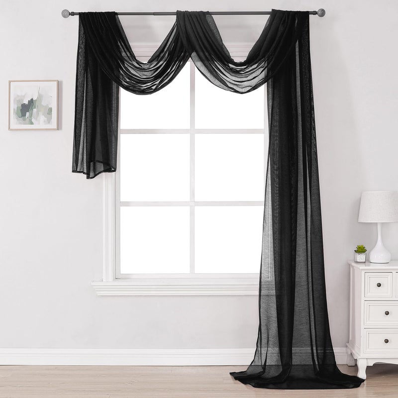 DONREN DONREN Jet Black Window Scarf Curtains for Outdoor Decoration  Add Luxury Beautiful Elegant Effect to Curtain Panels 1 Panel 52 x 216 Inches Long 