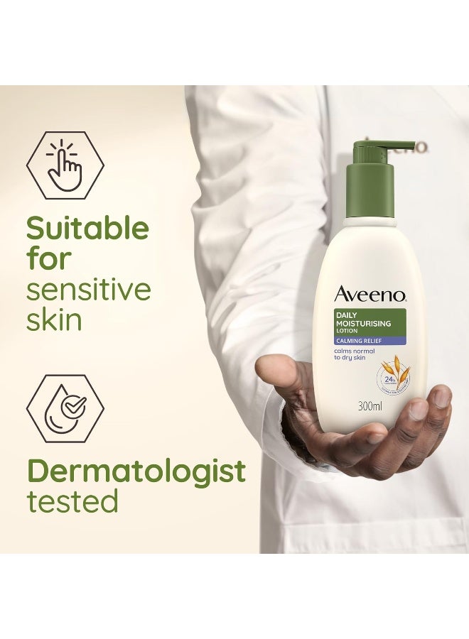 Aveeno Daily Moisturising Lotion Calming Relief, With Nourishing Oat & Calming Lavender, 24-Hour Moisturisation, Suitable for Sensitive Skin, Fast Absorbing, 300ml - Image 4